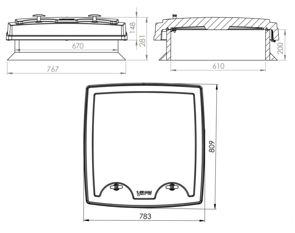 Люк Multiroof 200 Vilpe для битумной кровли схема