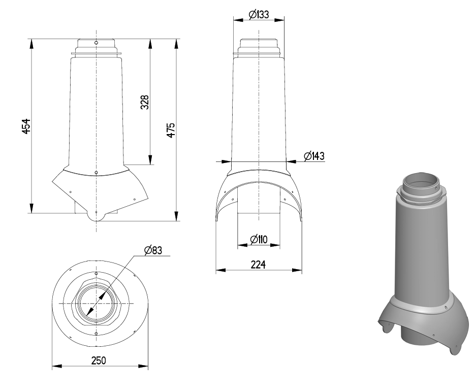 Выход канализации Krovent Pipe_VT 110-125 схема